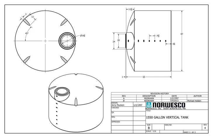 1550 Gallon Vertical Liquid Storage Tank - Natural White (87" x 67") #42595