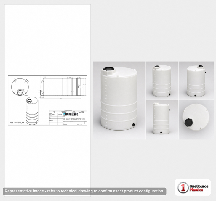 2000 Gallon Vertical Liquid Storage Tank - Natural White (64" x 152")
