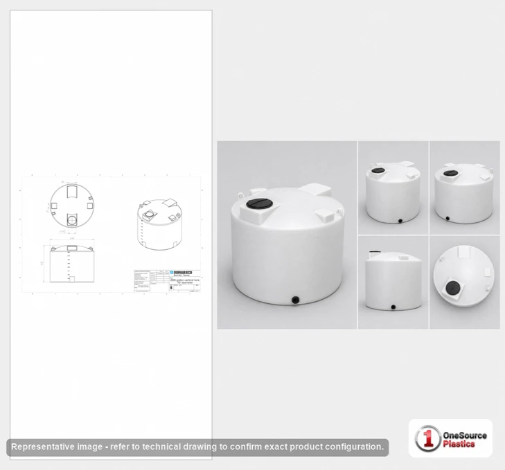 Dimensional spec drawing for Norwesco 2000 Gallon Vertical Storage Tank (93" L x 93" W x 80" H)