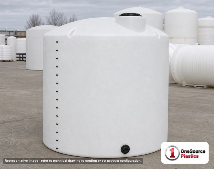 2500 Gallon Vertical Liquid Storage Tank - Natural White (95" x 91"). . Manufacturer part number N-40051. Sold by OneSource Plastics (https://www.onesourceplastics.com).