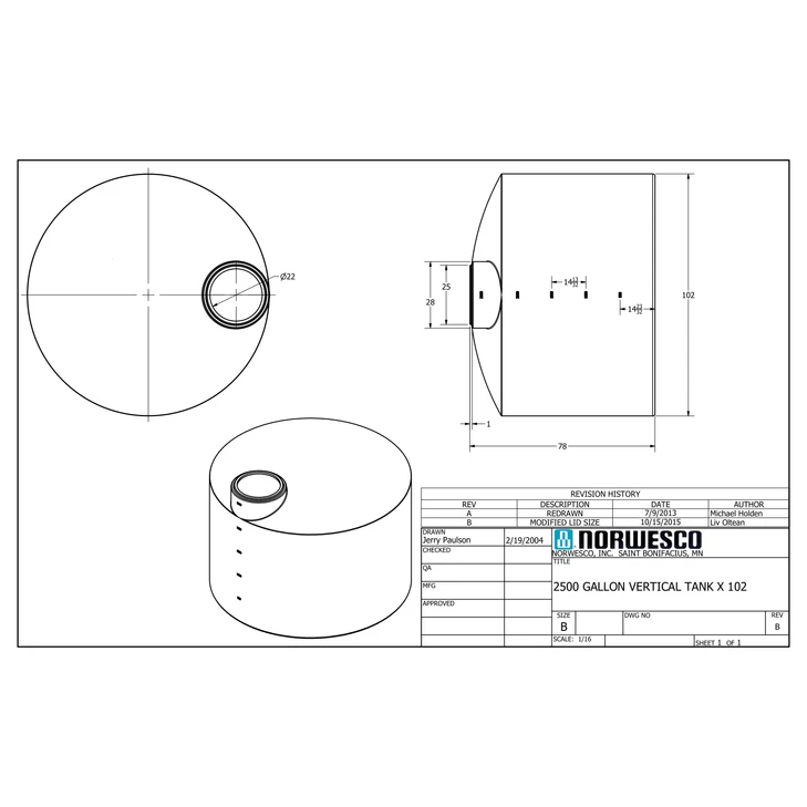 2500 Gallon Vertical Liquid Storage Tank - Natural White (102" x 79")