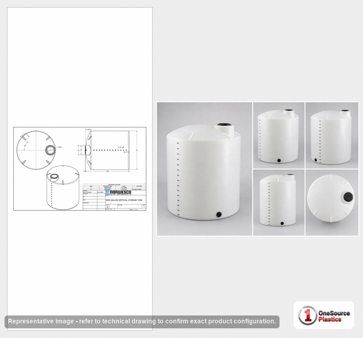 Dimensional spec drawing for Norwesco 3000 Gallon Vertical Storage Tank