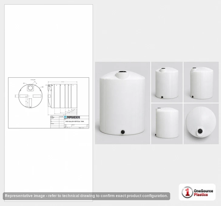 Dimensional spec drawing for Norwesco 3450 Gallon Vertical Storage Tank