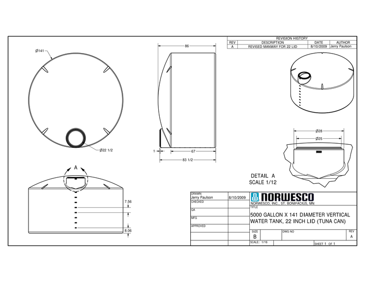 5000 Gallon Vertical Liquid Storage Tank - Natural White (141" x 86")