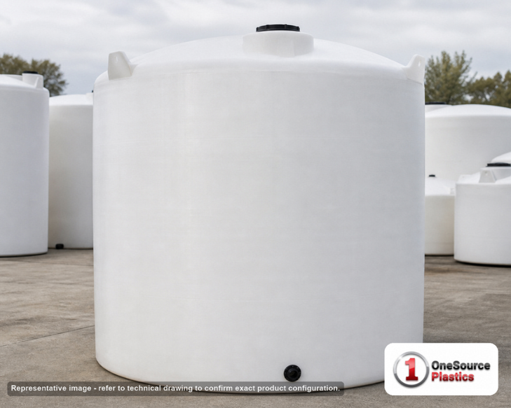6500 Gallon Vertical Liquid Storage Tank - Natural White (119" x 150"). . Manufacturer part number N-40224. Sold by OneSource Plastics (https://www.onesourceplastics.com).