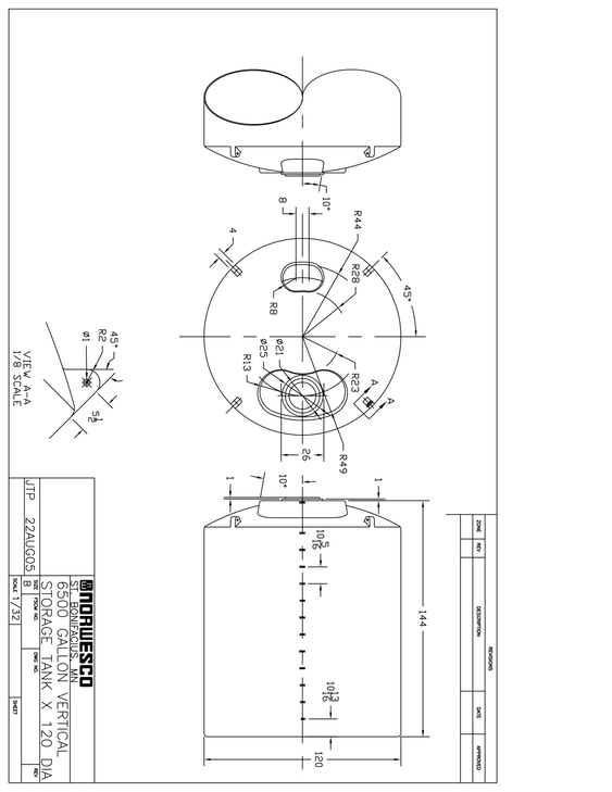 6500 Gallon Vertical Liquid Storage Tank - Natural White (120" x 147")