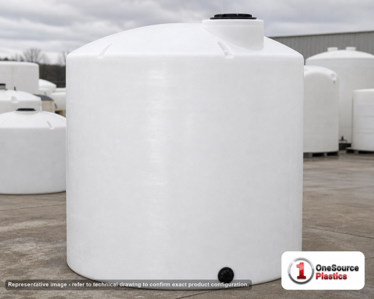 6500 Gallon Vertical Liquid Storage Tank - Natural White (120" x 147"). . Manufacturer part number N-42315. Sold by OneSource Plastics (https://www.onesourceplastics.com).