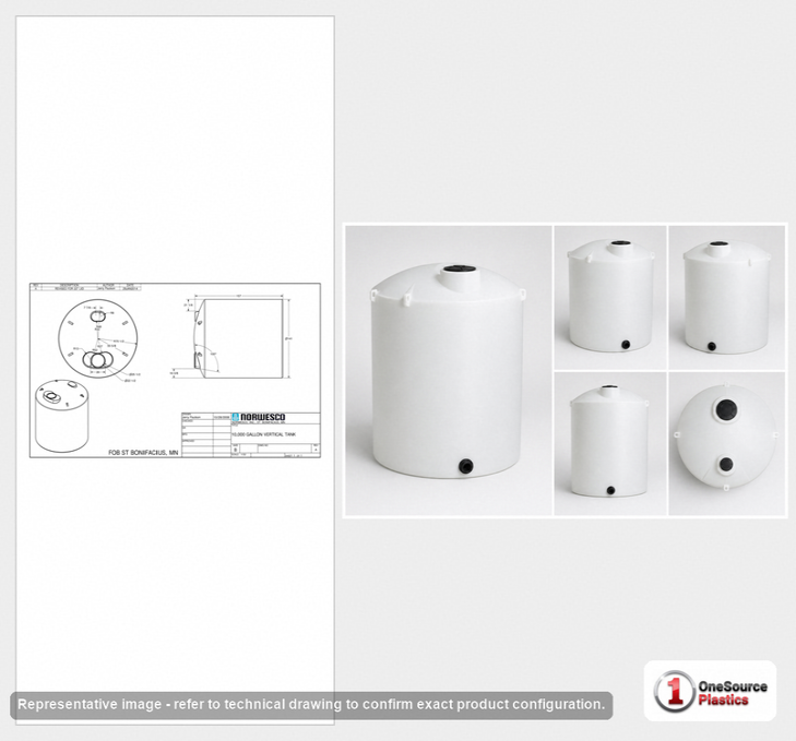 Dimensional spec drawing for Norwesco 10000 Gallon Vertical Storage Tank