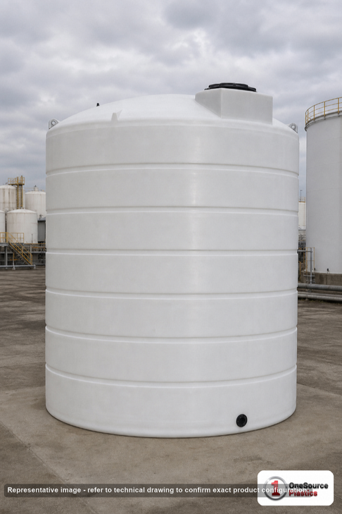 10500 Gallon Vertical Liquid Storage Tank. Polyethylene; White; 202" H x 130" W x 130" L. Manufacturer part number N-47638.