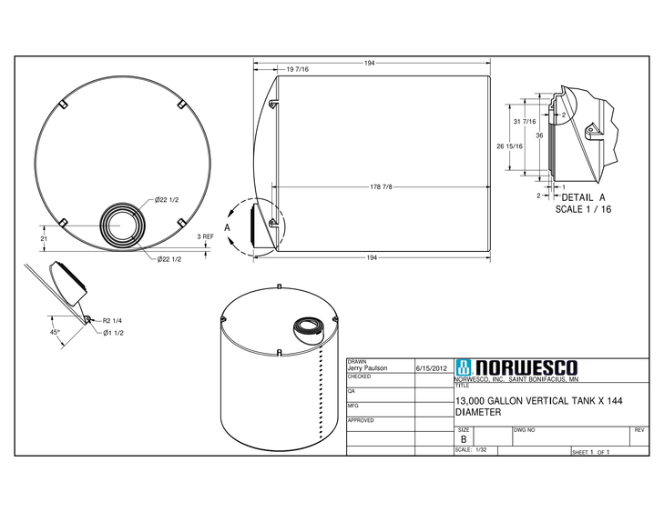 13000 Gallon Vertical Liquid Storage Tank