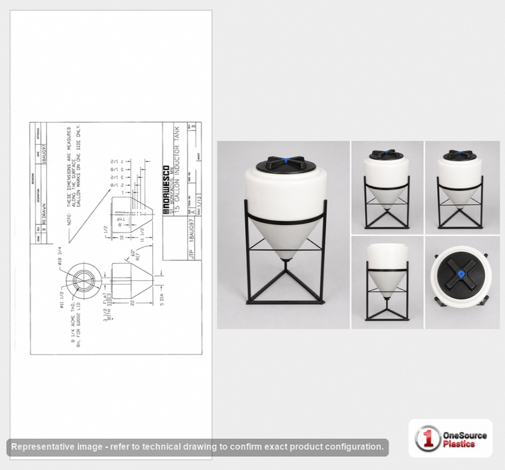 15 Gallon 60 Degree Cone Bottom Inductor Tank