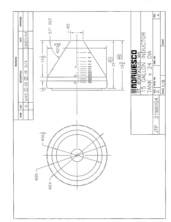 15 Gallon 57 Degree Cone Bottom Inductor Tank