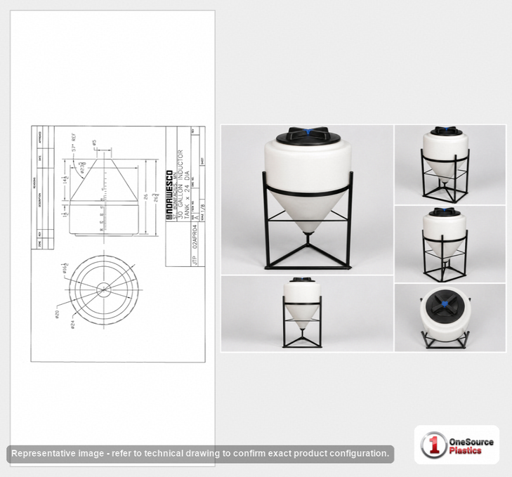 30 Gallon 57 Degree Cone Bottom Inductor Tank
