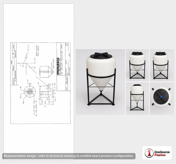 35 Gallon 45 Degree Cone Bottom Inductor Tank