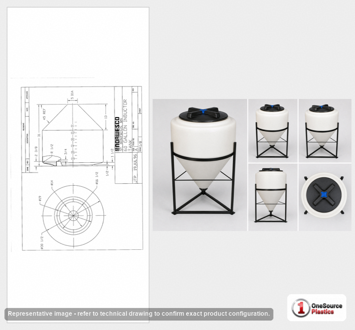 60 Gallon 45 Degree Cone Bottom Inductor Tank