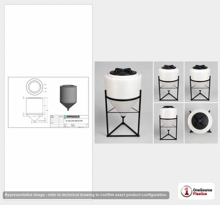 65 Gallon 40 Degree Cone Bottom Inductor Tank