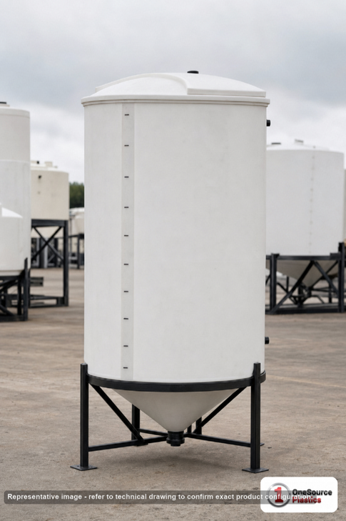 300 Gallon 15 Degree Cone Bottom Tank. Polyethylene; White; 82" H x 36" W x 36" L. Manufacturer part number N-41484.