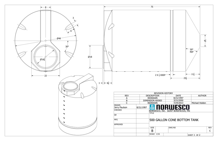 500 Gallon 30 Degree Cone Bottom Tank with Poly Stand