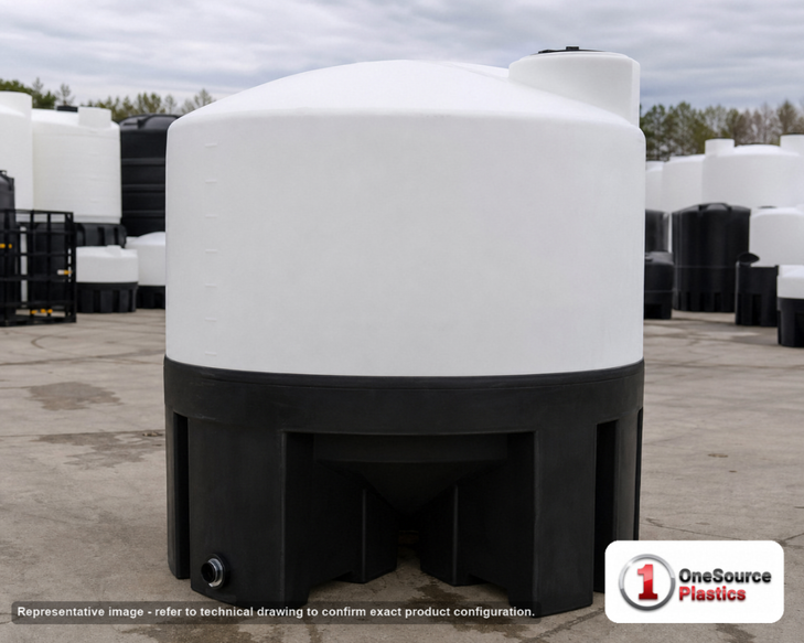 1600 Gallon 30 Degree Cone Bottom Tank. 1600 gallon capacity; Polyethylene; White; 84" H x 88" W x 88" L; fittings: 2"; max