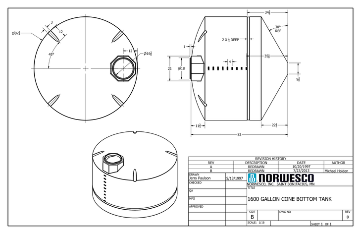 1600 Gallon 30 Degree Cone Bottom Tank with Poly Stand