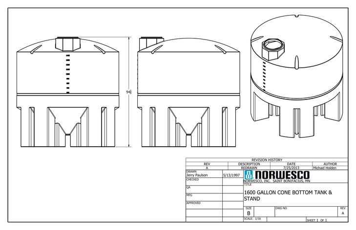 1600 Gallon 30 Degree Cone Bottom Tank with Poly Stand