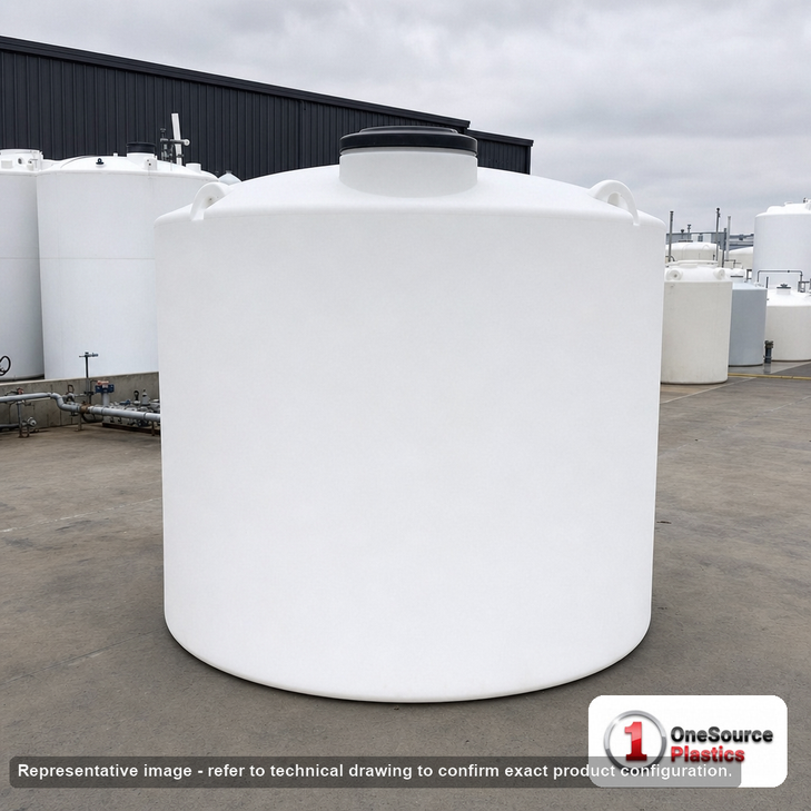 1720 Gallon 15 Degree Cone Bottom Tank. 1720 gallon capacity; Polyethylene; White; 78" H x 91" W x 91" L; fittings: 2; max