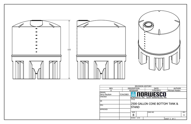 2500 Gallon 30 Degree Cone Bottom Tank with Poly Stand