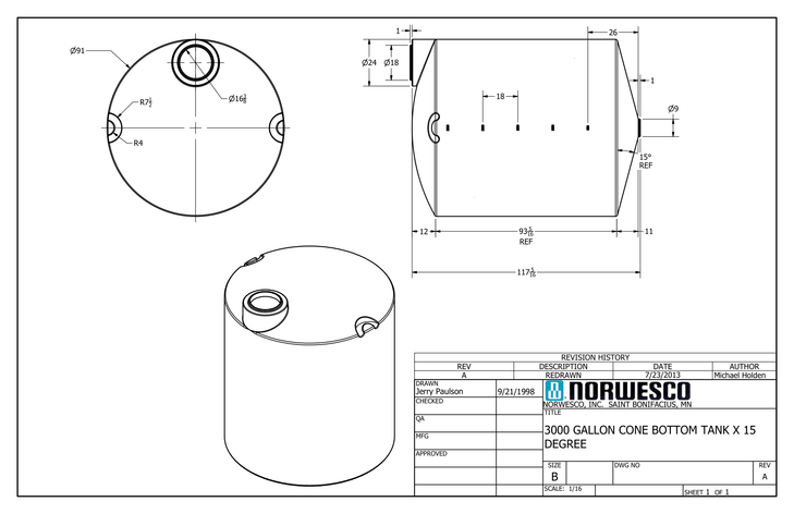 3000 Gallon 15 Degree Cone Bottom Tank