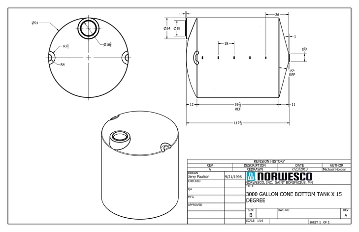 3000 Gallon 30 Degree Cone Bottom Tank - Natural White (95" x 123")