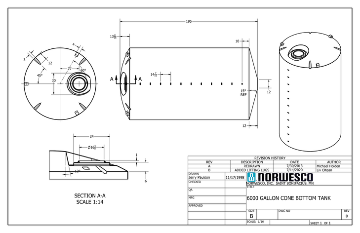 6000 Gallon 15 Degree Cone Bottom Tank