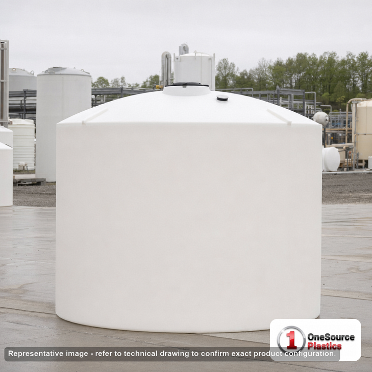 7500 Gallon 30 Degree Cone Bottom Tank. 7500 gallon capacity; Polyethylene; White; 149" H x 141" W x 141" L; fittings: 3"
