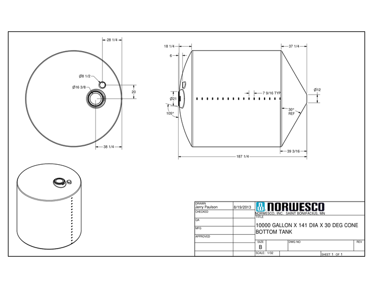 10000 Gallon 30 Degree Cone Bottom Tank