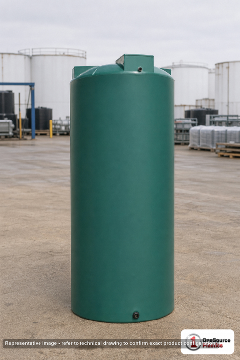 Chem-Tainer 130 Gallon Plastic Vertical Water Storage Tank in Green. 130 gallon capacity; Polyethylene; Green; 84" H x