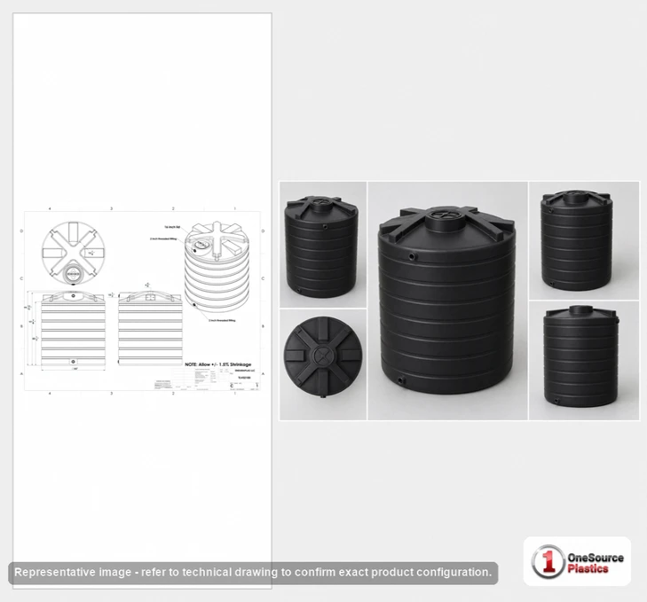 Dimensional spec drawing for Enduraplas 2100 Gallon (85" L x 85" W x 100" H)