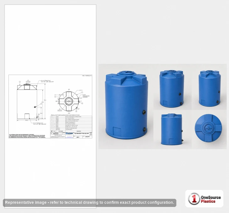 Dimensional spec drawing for Bushman 125 Gallon Emergency Water Tank (30" L x 30" W x 50" H)
