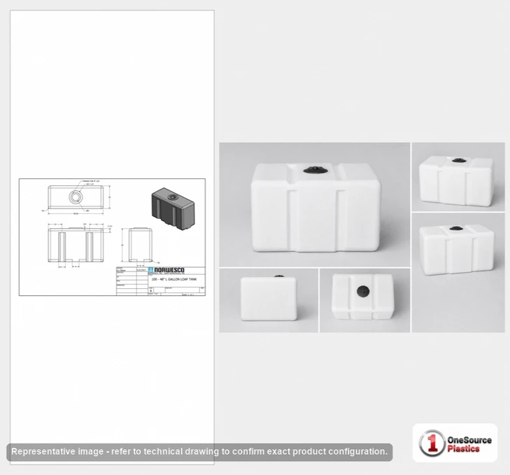Dimensional spec drawing for Norwesco 100 Gallon Loaf Tank (48" L x 20" W x 32" H)