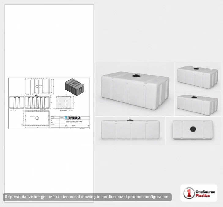 Dimensional spec drawing for Norwesco 1050 Gallon Loaf Tank (96" L x 60" W x 49" H)