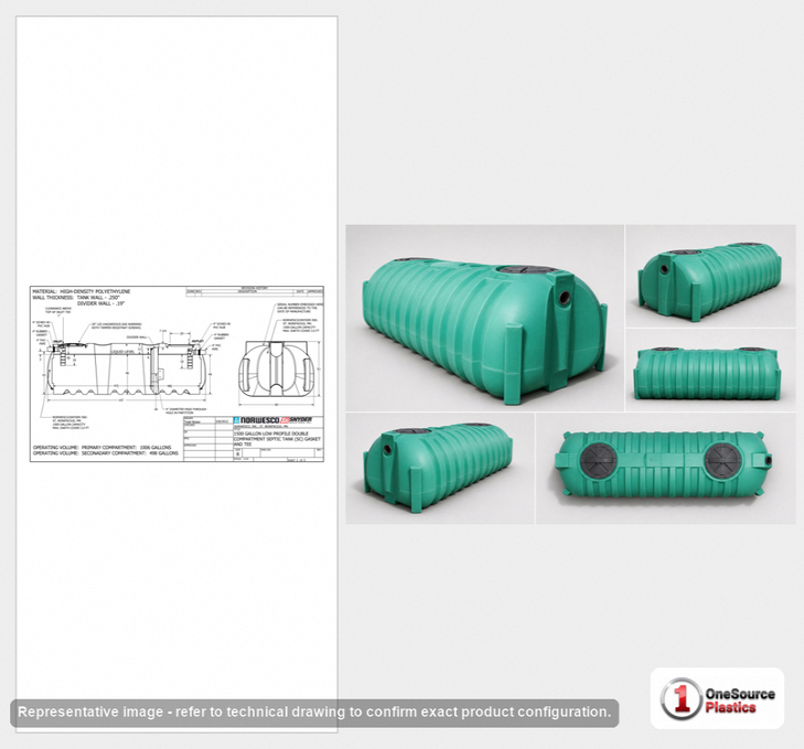 Norwesco 1500 Gallon Two Compartment Septic Tank with Loose Plumbing and Low Profile Design - IAPMO Certified