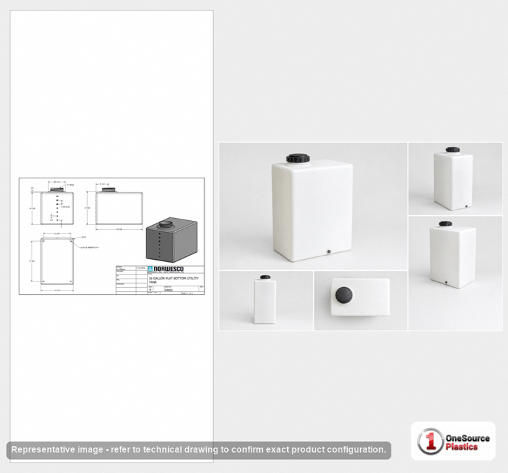 Dimensional spec drawing for Norwesco 16 Gallon Utility Tank (20" L x 14" W x 17.5" H)