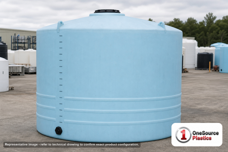 Norwesco 2000 Gallon Vertical Liquid Storage Tank in Blue. Manufacturer part number N-47564.
