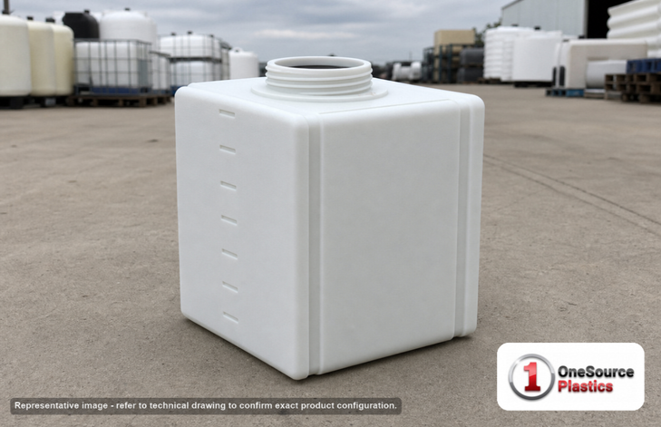 Norwesco 7 Gallon Portable Flat Bottom Utility Tank in White (Must be Ordered in Increments of 4). 7.0 gallon capacity; Polyethylene; White; dimensions 18.0in H x 9.0in W x 14.0in L; 8.0 lb empty; 1.5 specific gravity rating; fittings: NO FTG; max temp 120 deg  F / 48 deg  C; 3 Year Warranty. Manufacturer part number 44852. Manufactured by Norwesco. Sold by OneSource Plastics (https://www.onesourceplastics.com).