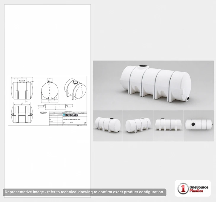 Dimensional spec drawing for Norwesco 925 Gallon Horizontal Leg Tank (80" L x 62" W x 65" H)