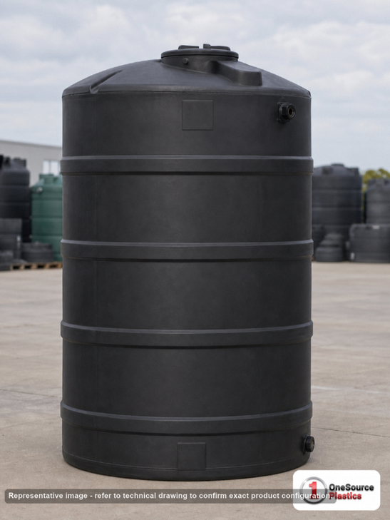 Snyder Industries 1000 Gallon Plastic Vertical Water Storage Tank in Black. Polyethylene; Black; 89" H x 60" W x 60" L.