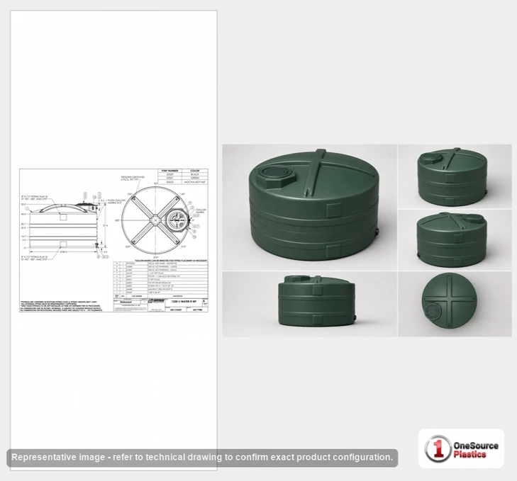 Dimensional spec drawing for Snyder Industries 1200 Gallon Vertical Tank (86" L x 86" W x 57" H)