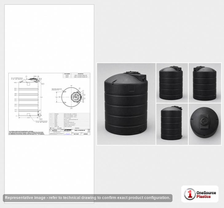 Snyder Industries 1300 Gallon Plastic Vertical Water Storage Tank in Black