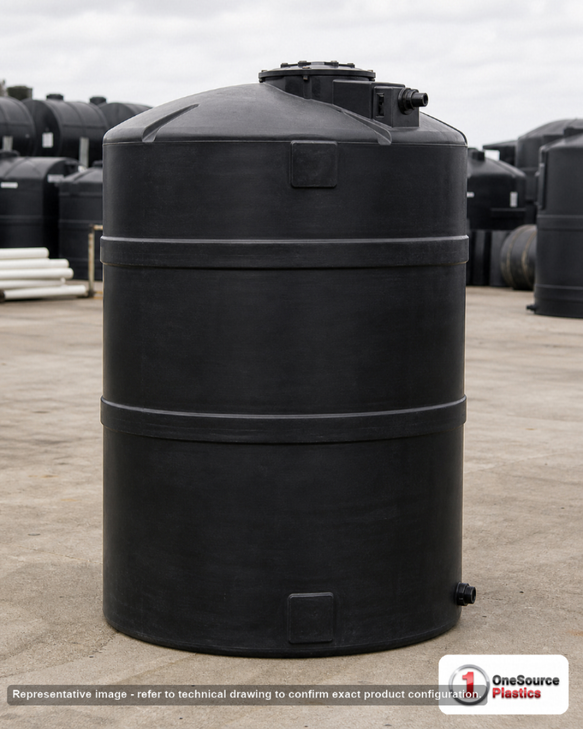 Snyder Industries 1500 Gallon Plastic Vertical Water Storage Tank in Black. Polyethylene; Black; 114" H x 65" W x 65" L.