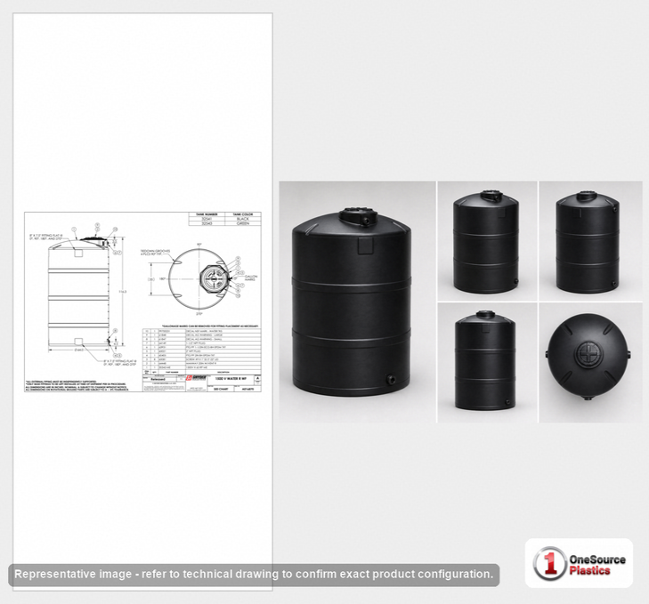 Snyder Industries 1500 Gallon Plastic Vertical Water Storage Tank in Black
