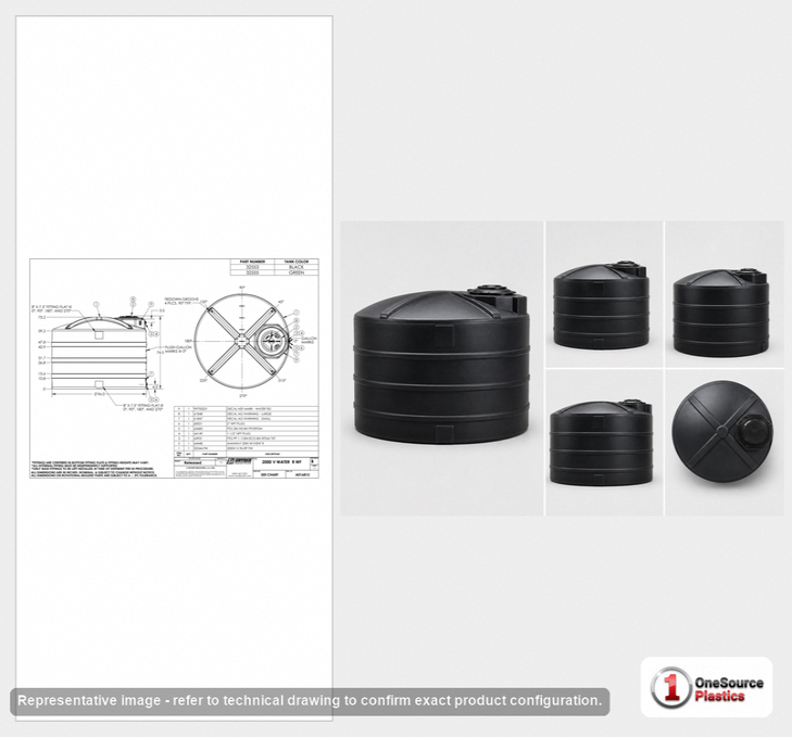Snyder Industries 2000 Gallon Plastic Vertical Water Storage Tank in Black
