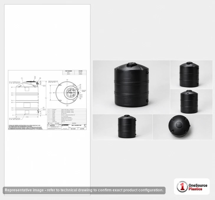 Dimensional spec drawing for Snyder Industries 500 Gallon Vertical Water Tank (48" L x 48" W x 76" H)