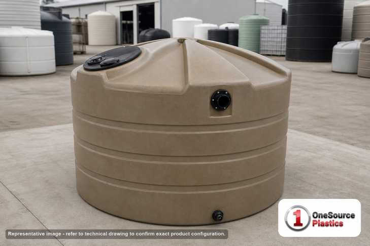 Bushman 730 Gallon Plastic Low Profile Vertical Rainwater Collection Storage Tank in Mocha. 730 gallon capacity